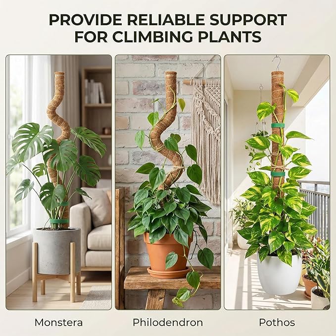 5 Pack Moss Pole, Bendable Plant Support, 2 Pcs Moss Pole Sticks, Coco Coir Plant Support Stakes Kit for Small Potted Climbing Plants Indoor DIY, Indoor Plants to Grow Upwards