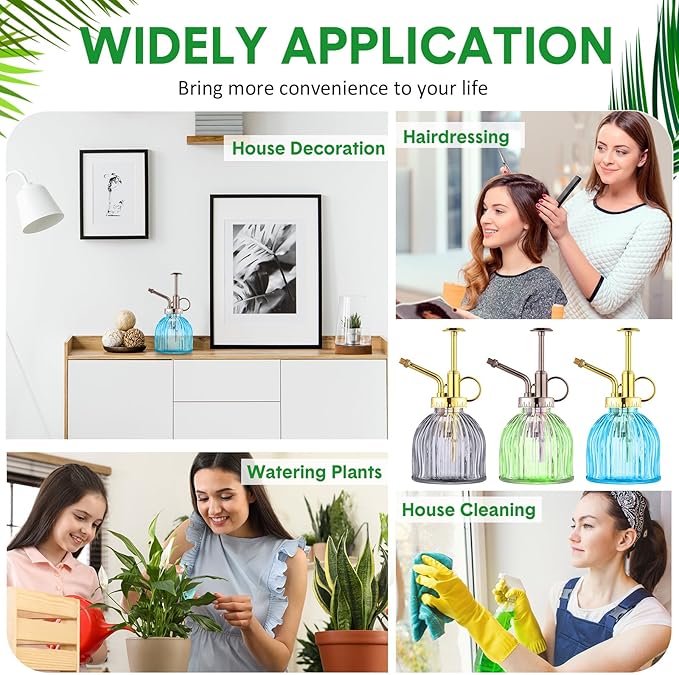 Maxdot 12 Pcs Plant Mister Glass Spray Bottle, 6.1" Tall Vintage Style Decorative Plant Atomizer Watering Can Pot with Plastic Top Pump Succulent Watering Bottle
