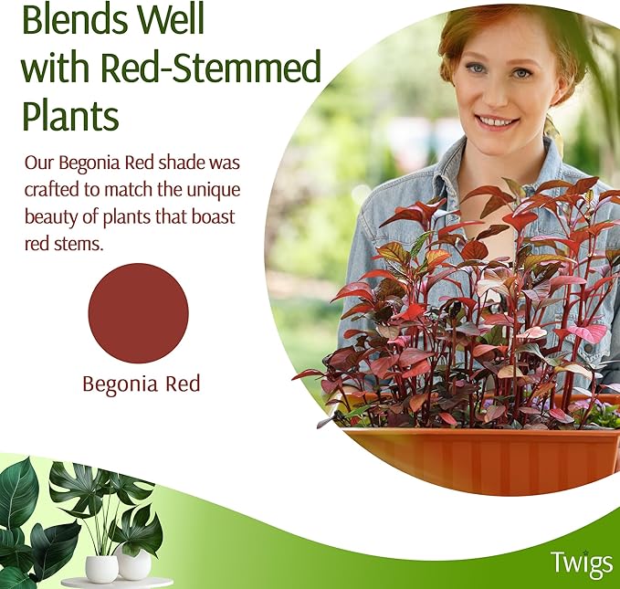 Twigs GA - Stackable Plant Support Stakes, Indoor & Outdoor Houseplant Stem Support, Garden Accessories, Durable Trellis Alternative for Climbing & Potted Plants - Begonia Red, 3 Pack, 17" L