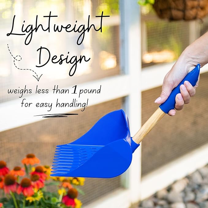 The Coop Scoop® Shelf 2-in-1 Chicken Poop Scooper & Rake – Made in The USA, Durable Sand Sifting Litter Shovel for Chicken Coops & Small Farm Animals (Shelf 10" Handle)