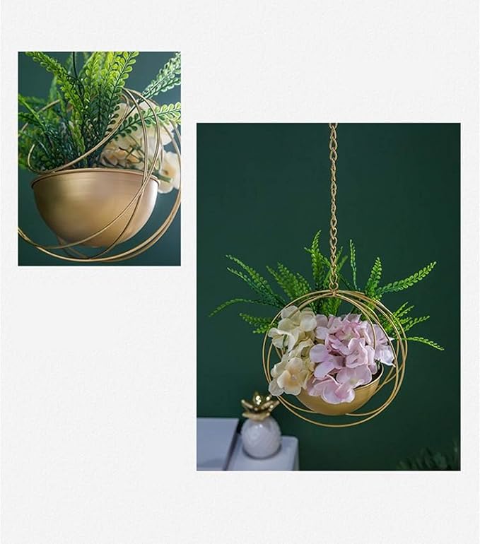 RISEON Boho Gold Metal Plant Hanger,Metal Geometric Hanging Planter, Modern Planter, Mid Century Air Plant Holder Stand, Minimalist Planter for Indoor Outdoor Home Wedding Decor