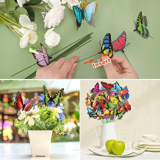 Augshy 75 Pcs Butterfly Decoration Stakes Garden Butterfly Wing Width 3.5in Ornaments for Indoor/Outdoor Christmas Decor