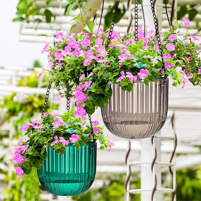 Maxcheck 4 Pcs Self Watering Hanging Planters Indoor Gift 6.5'' 4.5'' Hanging Flower Pots Baskets Outdoor Self Watering Plant with 3hooks Drainage Holes for Home