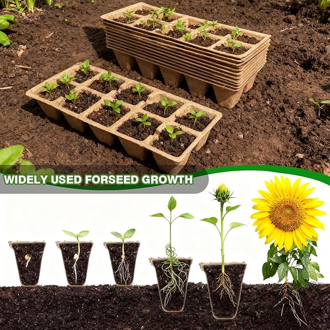 240 Cells Seed Starter Tray, 24 Pack Germination Peat Pots with 100 Labels, Plant Starter Kit for Seedlings