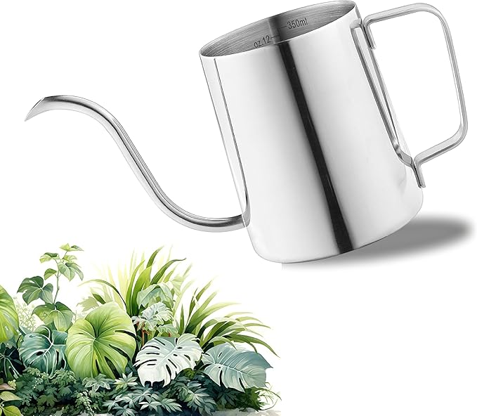 Small Watering Can, OLULU 12oz (350ml) Stainless Steel Indoor Watering Can with Long Spout, Mini Watering Can for Houseplants, Desk & Home Plants
