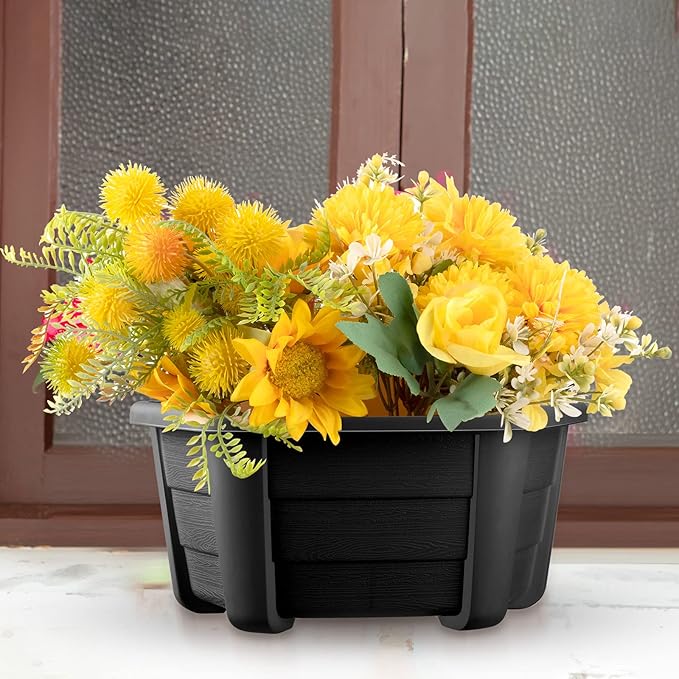 EBOOT 6 Pcs 9.8 Inch Wall Hanging Planters Pots for Indoor Plants Fence Plastic Flower Planters Outdoor with S Hooks for Balcony Rails (Dark Coffee)