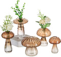 Glasseam Amber Glass Mushroom Vase: Cute Small Flower Vase Set of 5 Unique Mini Bud Vases for Centerpieces Decorative Vases for Flowers Funky Plant Vase Decor