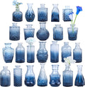 TBWIND 24Pcs Blue Glass Bud Vases Set, Small Vases for Flowers, Perfect for Centerpieces at Parties, Baby Showers, Weddings, Events, Graduation Season, Great Gifts for Office & Home Décor