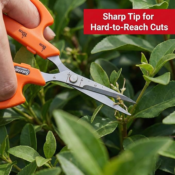 Saboten Stainless Steel Straight Blade Trimming Scissors Orange PT-12 160mm Precision Gardening Bonsai and Floral Shears Made in Japan
