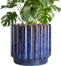 Ceramicfor Ceramic Planter - 9.6 Inch Ceramic Plant Pots Indoor Outdoor, Round Flower Pots with Drainage Hole, Large Fluted Modern Planter, Room Home Bedroom Decor, Plant Lover Gifts, Blue