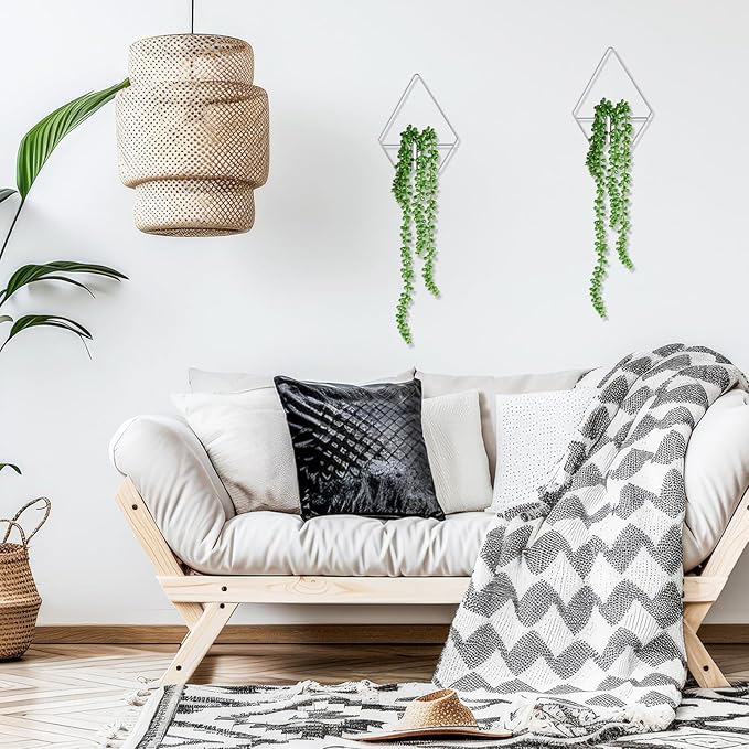Canlierr 2 Pieces Wall Decor Hanging Planters with Artificial Plants Metal Hanging Vase Indoor Plants Holder Modern Boho Wall Art for Bathroom Bedroom Living Room Decor, Silver, Succulents