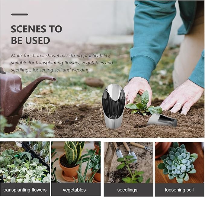 Kisangel Stainless Steel Gardening Shovel Set 3 Sizes Soil Spade Cups for Indoor Outdoor Bonsai Succulent Planting and Potting Tools 6.89 Inch Metal Soil Scoops for Garden Care