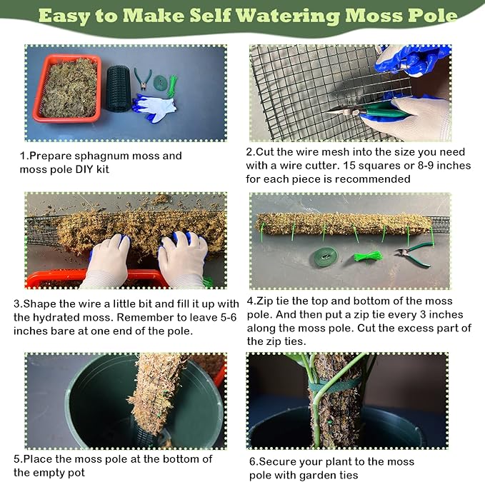 Moss Pole DIY Kit, 26.3ft Metal Moss Pole for Plants Monstera, 8Pcs 8.3in×3.3ft Steel Wire Mesh with Plier, Cable Zip Ties, Max Make 13Pcs 24" Plant Poles(26.3ft Wire Mesh with Plier)