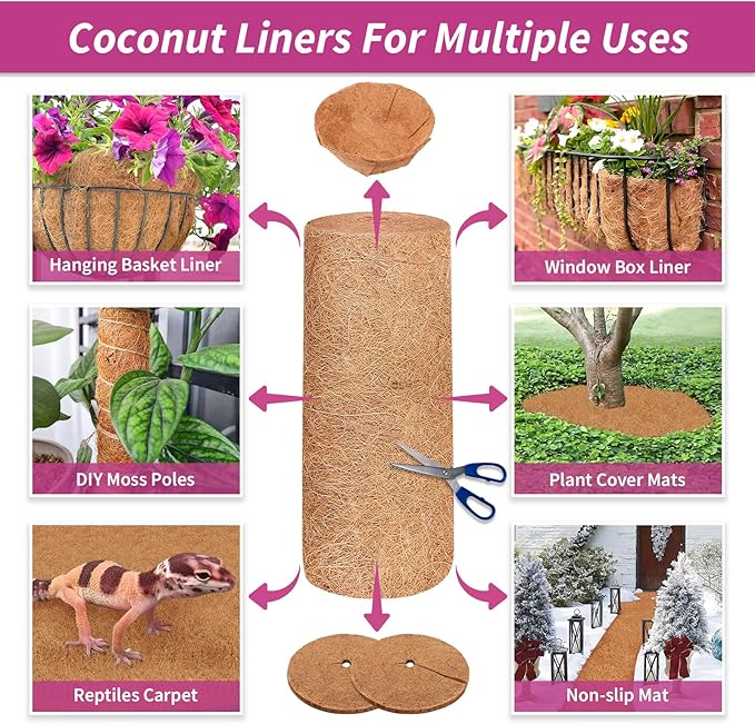 Legigo 16X160 Inch Natural Coco Liner Roll, Coconut Liners for Planter Window Box Hanging Basket, Coconut Coir Roll Coco Fiber Mat for Garden Decoration DIY Moss Poles Pet Pad Reptiles Carpet