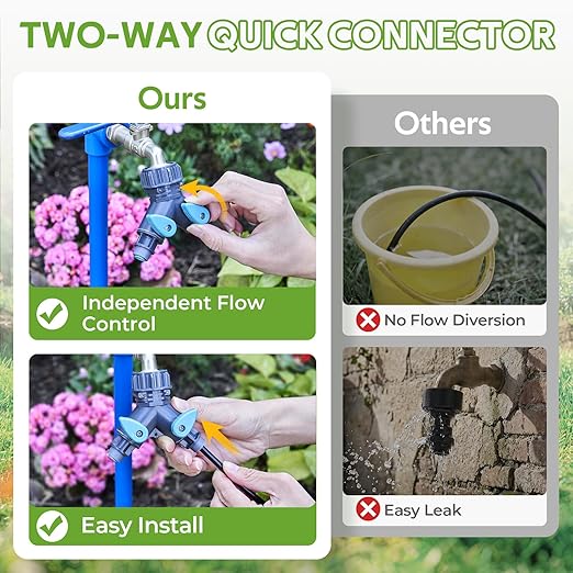 HIRALIY 360° Adjustable Drip Irrigation System 165FT, 1/4" Tubing with Adjustable Copper Nozzles, Automatic Atomizing Watering Kit for Garden, Yard, Lawn, Greenhouse & Potted Plants
