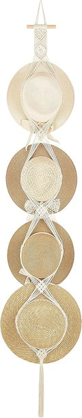 Dahey Macrame Hat Hangers Hat Rack for Wall Cowboy Hat Organizer Hanging Display Hand Weaving Bobo Hat Holder Western Decor for Wide Brim Hats Bowler Fedora Hats, 4 Hat Style