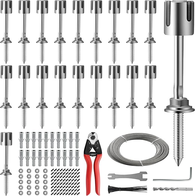 Wire Trellis for Climbing Plants Outdoor, 20-Set Wall Wire Trellis Kit with 1/8in x 98ft Stainless Steel Cable & Cutter, T316 Espalier System for Fence and Garden DIY Projects