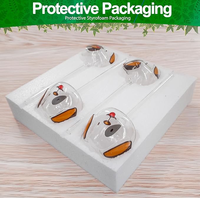Aqua Glass Plant Watering Globes Automatic Self Watering Plant Insert Spike Orbs - Indoor Outdoor Plant Drip Irrigation - For Flowers, Herbs, Houseplants (Puppy Dog Globes, 4, Units)