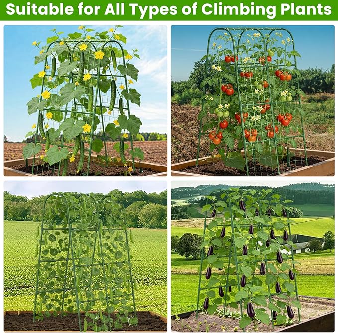 Cucumber Trellis for Raised Bed, U-Shape Garden Trellis for Climbing Plants Outdoor, Metal Arch Vegetables Trellis, Plant Support for Grape Vine Beans Squash Peas Flower
