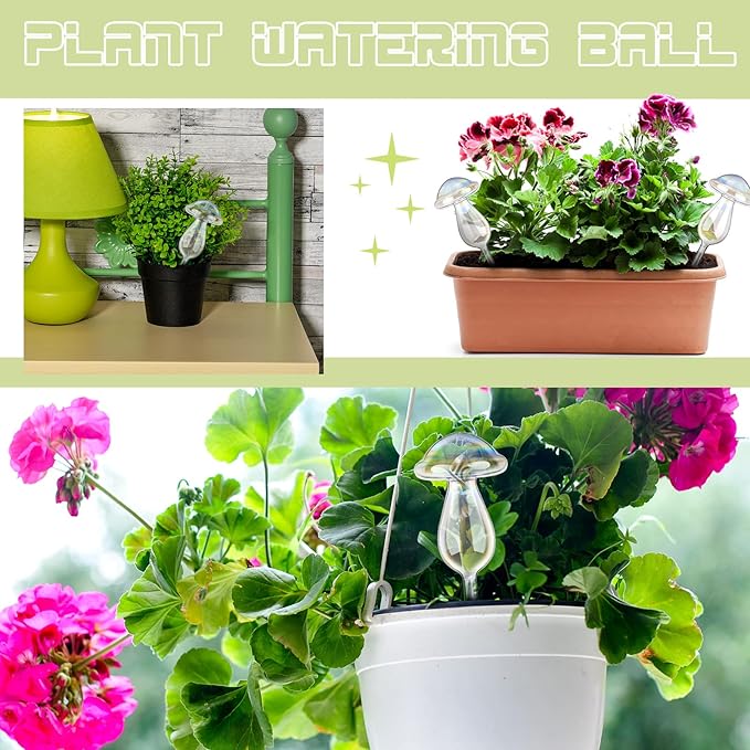 meekoo 10 Pcs Plant Watering Globes Glass Watering Globes for Outdoor Self-Watering Planter Insert Device with Mushroom Rainbow Gradient for Outdoor Indoor Pot Vacation Water Conservation(Mushroom)
