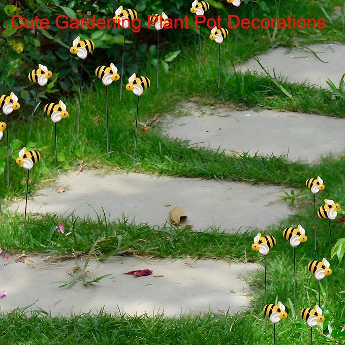 Garden Stakes Decor,10Pcs Garden Stakes Decorative Outdoor Lawn Pathway Patio Plant Pot Art Stick Yard Art Decorations for Pot Lawn Patio Corridor Flower Bed Outdoor Plant (BEE)