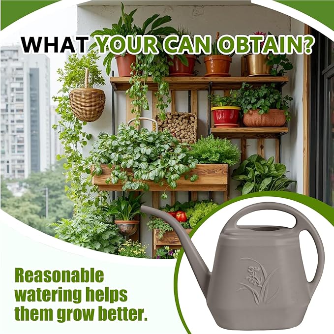 Hand Plastic Watering Can - for Indoor and Outdoor Home Garden Plants - with Long Spout - Coffee Color - 1/2 Gallon