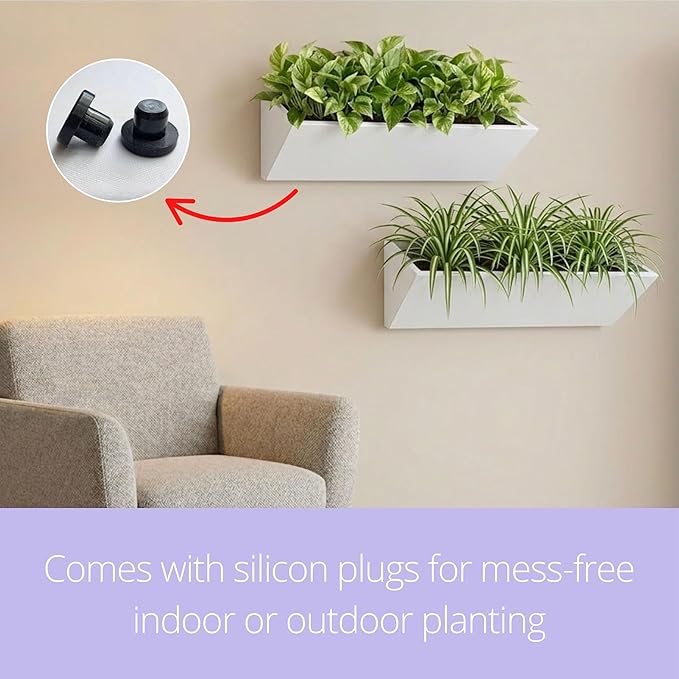 LaLaGreen Outdoor Wall Planter (30 Inch, 2 Pack) Large Triangle Geometric Carbon Steel Wall Mounted Planters, White Metal Hanging Flower Pots for Succulents, Modern Vertical Garden Home Decor