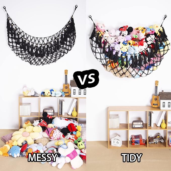 YKBU Large Stuffed Animal Net or Hammock Macrame Toy Display Plush Toy Holder Wall Hanging Net for Stuffed Animal Storage_Black