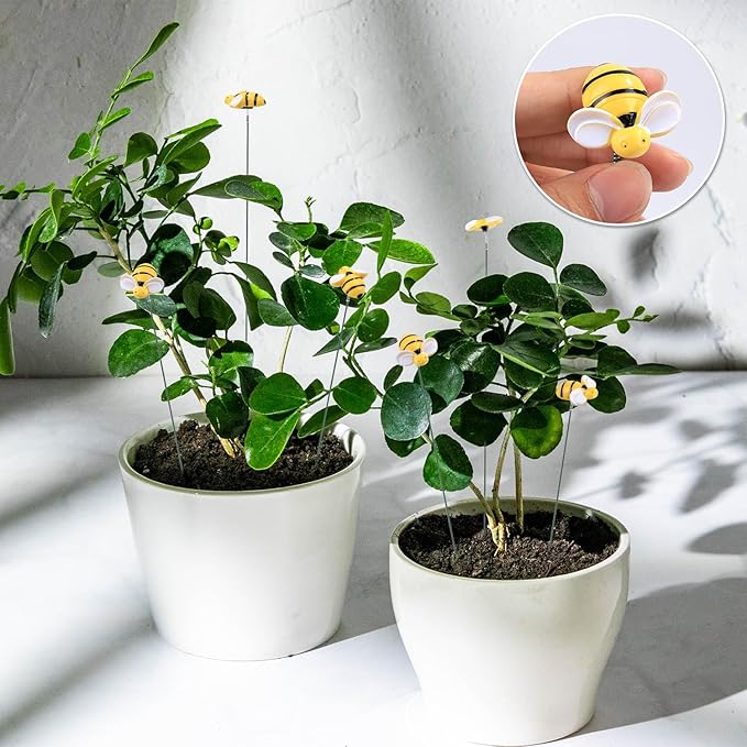 NQEUEPN 20pcs Bee Garden Stakes Decor, Resin Bee Yard Stakes Vivid Garden Stakes Decorative Bee on Stick Yard Art Decorations for Pot Lawn Patio Corridor Flower Bed Outdoor Plant