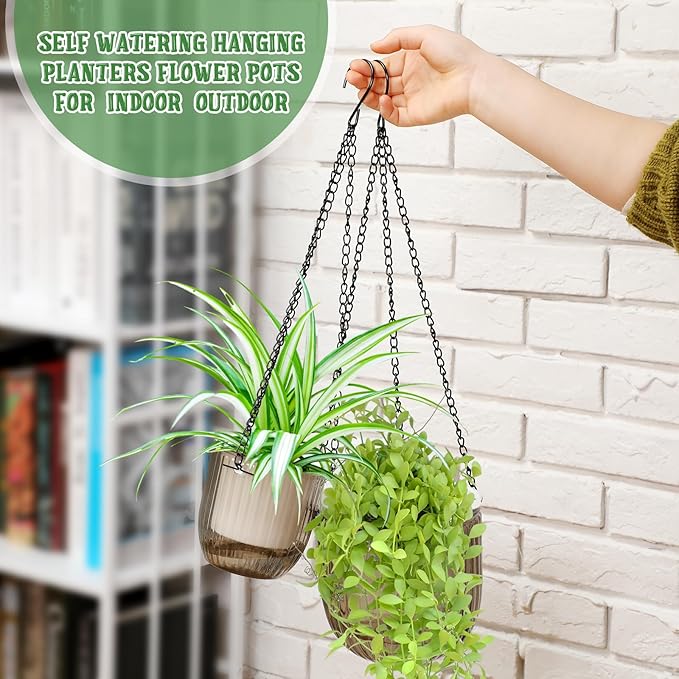 Maxcheck 4 Pcs Self Watering Hanging Planters Indoor Gift 6.5'' 4.5'' Hanging Flower Pots Baskets Outdoor Self Watering Plant with 3hooks Drainage Holes for Home
