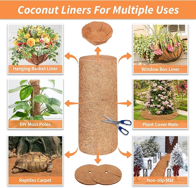 Legigo 16X40 Inch Natural Coco Liner Roll, Coconut Liners for Planter Window Box Hanging Basket, Coconut Coir Roll Coco Fiber Mat for Garden Decoration DIY Moss Poles Pet Pad Reptiles Carpet