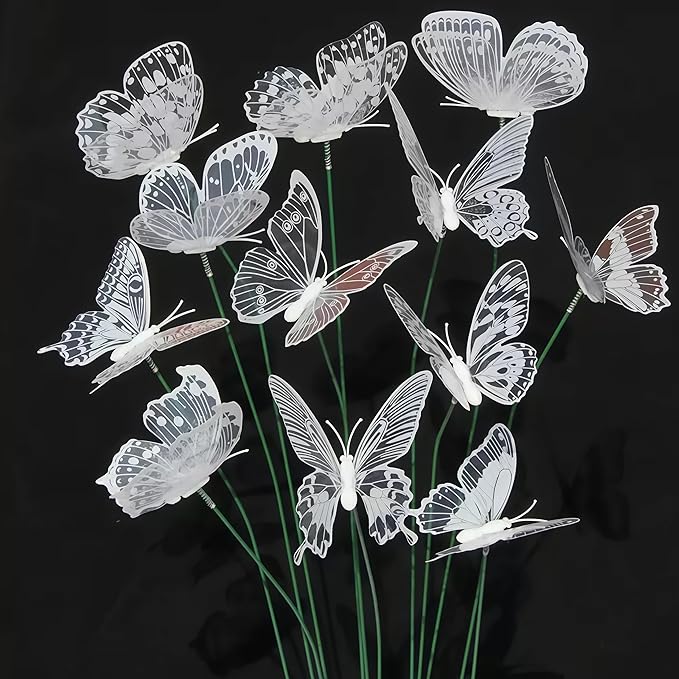 3D Butterfly Stakes,20PCS Butterfly Garden Stake Decor for Flower Bouquet Outdoor Indoor Yard Art Patio Plant Pot Flower Bed Home Décor,Butterfly Plant Stakes with Bendable Stick(Black&White)