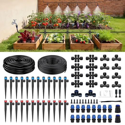 Compact Programmable Solar Automatic Plant Waterer Kit Work with Indoor Outdoor,Self Watering Drip Irrigation Pump Indoor/Outdoor Vacation Free (236 FT (36FT Main Tube+200FT Distribution Tube) Kit)