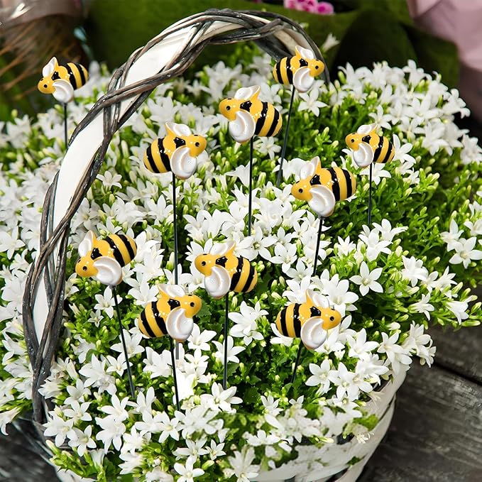 Garden Stakes Decor,10Pcs Garden Stakes Decorative Outdoor Lawn Pathway Patio Plant Pot Art Stick Yard Art Decorations for Pot Lawn Patio Corridor Flower Bed Outdoor Plant (BEE)