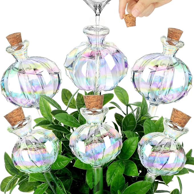 6 Pcs Plant Watering Globes Self Watering Globes Cactus Self Watering Planter Insert Automatic Plant Watering Devices Glass Plant Watering Bulbs for Summer Indoor and Outdoor Plants(Mixed Color)