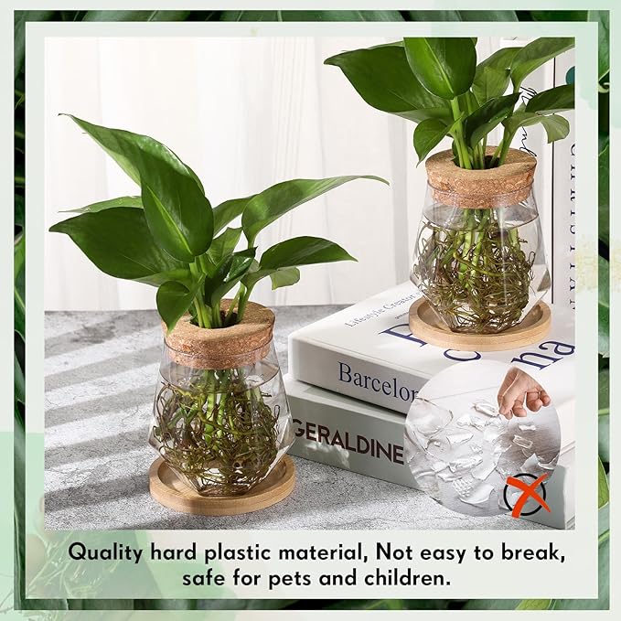 Baderke 12 Packs Propagation Vases for Plants Plastic Plant Propagation with Hole Lid and Bamboo Stand Growing in Water Hydroponic Home Office Desktop Vase Decoration (Cup Style)
