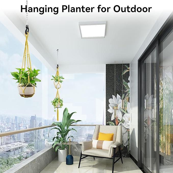 USLAI Macrame Plant Hanger Indoor Outdoor, Up to 4-15 inch Pot, Heavy 20lb Planters, Extra Long Strong Hanging Planter Basket Holder, Boho Home Decor, 35+49 Inch, Yellow (POTS NOT Included)