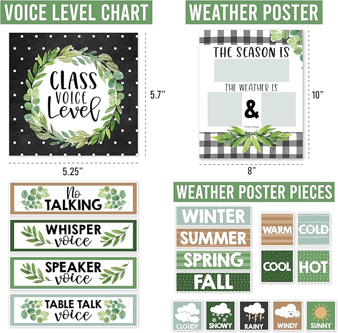 Hadley Designs Classroom Calendar Set Bulletin Board Decorations - Greenery School Calendar for Classroom Decor, Kindergarten Preschool Elementary Teacher Must Haves, Homeschool & Daycare Essentials
