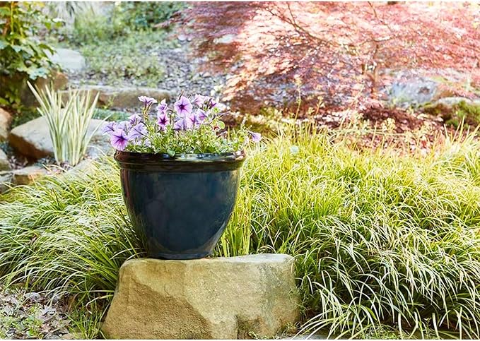 Southern Patio Heritage Planter, 12-Inch Outdoor Round Planter Pot, Light Resin Pot for Porch or Patio Use, Monaco Blue, (Size/Dimensions), 2 Pack