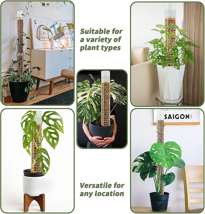 Jegu Self-Watering Moss Pole for Monstera Plant Support, 18.8 Inch Stackable Plastic Moss Pole for Climbing Plants. (4PACK-Large)