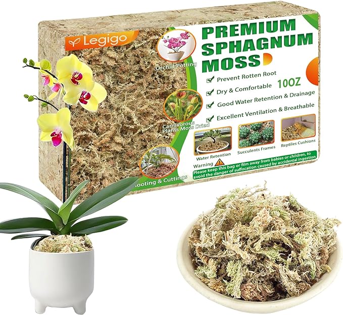 Legigo 10OZ Premium Sphagnum Moss for Plants 12QT Natural Long Fiber Moss Dried, Plant Moss for Orchid Repotting, Potted Plants, Succulents, Reptiles
