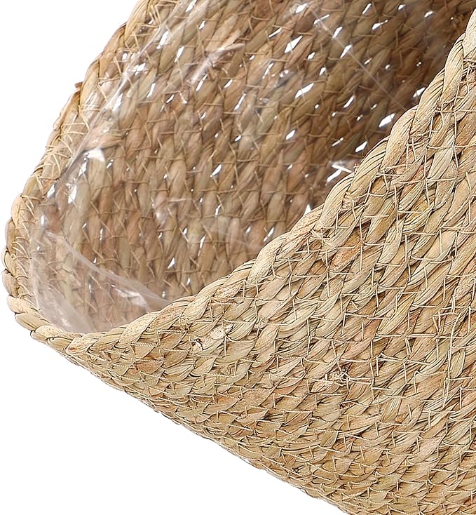 Abaodam 2pcs Woven Straw Plant Pot Baskets for Indoor Outdoor Gardening, 22x21x15cm Seagrass Planters with Natural Rattan Fiber, Rustic Flower Containers for Home Decor and Nursery Storage