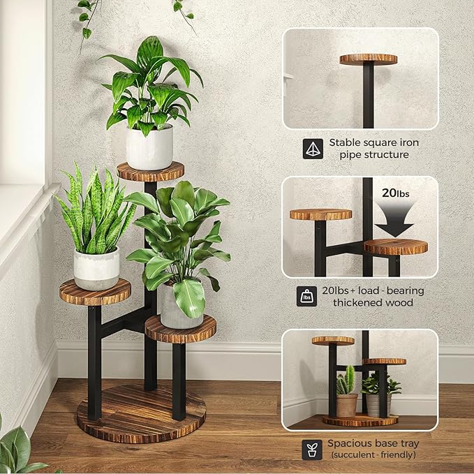 Bamworld Corner Plant Stand Indoor Metal Wood Plant Shelf Outdoor Tall Plant Stands Plant Tables Indoor Plant Rack 3 Tier Plant Stand Garden Accessories for Living Room Balcony Patio