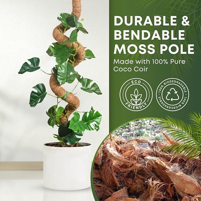 Moss Pole Monstera Plant Support | 48 Inch Plant Stakes for Indoor Plants | Coconut Palm Fiber Moss Poles for Climbing Plants | Handmade Plant Sticks Support Tall Monstera, Pothos & More