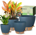 Self-Watering Pots for Indoor Plants 4 Pack, 6/8/10/12 Inch Outdoor Planters with Water Level Indicator&Deep Reservoir, Decorative Flower Pots for Indoor Plants,Home Decor (Blue, 12+10+8+6 inch)