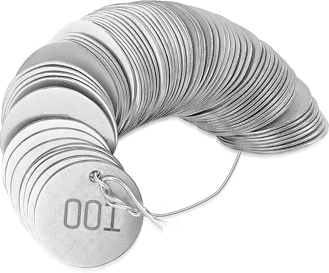 Round Tag 1-1/4 Inch Small Circle Metal Tags Number Options 001-050 Stamping Tag with Hole for Pets, Plants, Doors(50 Pieces)
