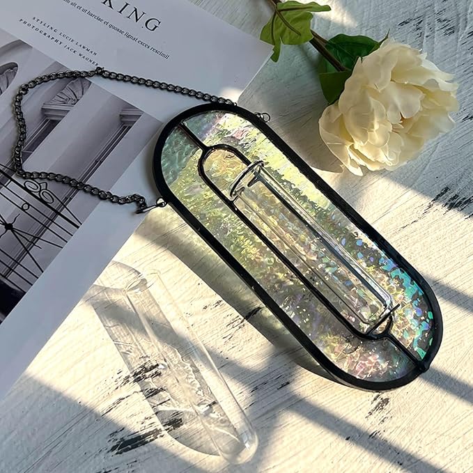 LITMIND Iridescent Stained Glass Plant Propagation Station - Vibrant Hanging Hydroponic Planter Terrarium with 2 Glass Tubes - Perfect for Home & Garden Décor