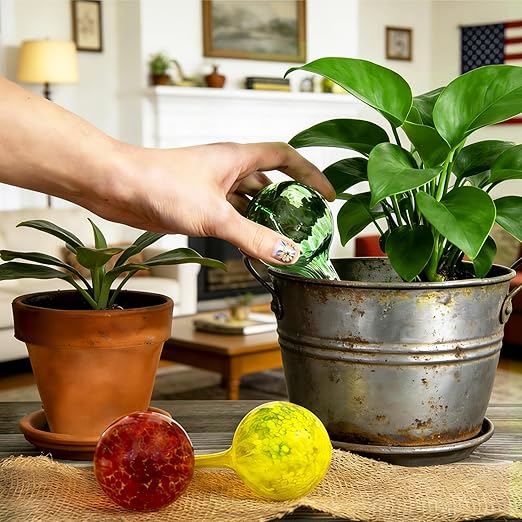 Plant Self Watering Globes – 6 Pack Small Colorful Glass Plant Watering Device for Indoor Pots, Self Watering Bulbs for Vacation Plant Care, Drip Irrigation System, Garden Patio Hanging Plants