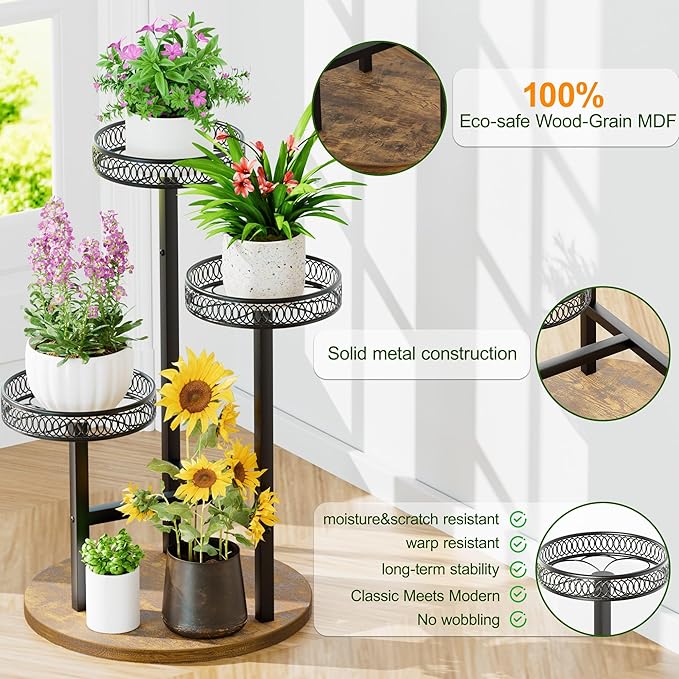 Black Stand Plants, 3-Tier Metal Plant Stands for Outdoor Indoor Plants,Heavy Duty Flower Pot Stands for Multiple Plants,Decoration Display Racks for Patio Garden -BlackFlower