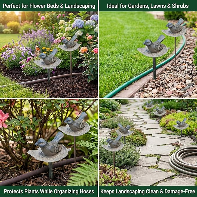 Carvers Olde Iron Decorative Garden Hose Guide Stake – 19" Solid Aluminum Heavy Duty Hose Protector for Landscaping, Flower Beds & Yard Edging - Bird
